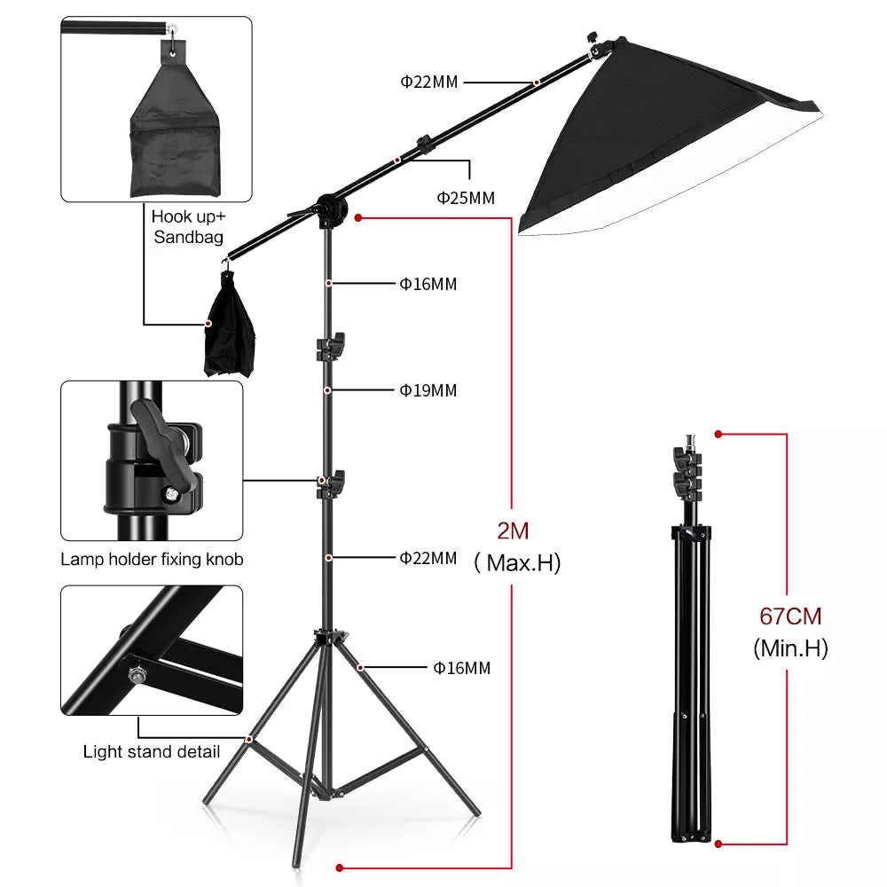 Softbox Lighting Set with Background Stand Fabric & Boom Arm