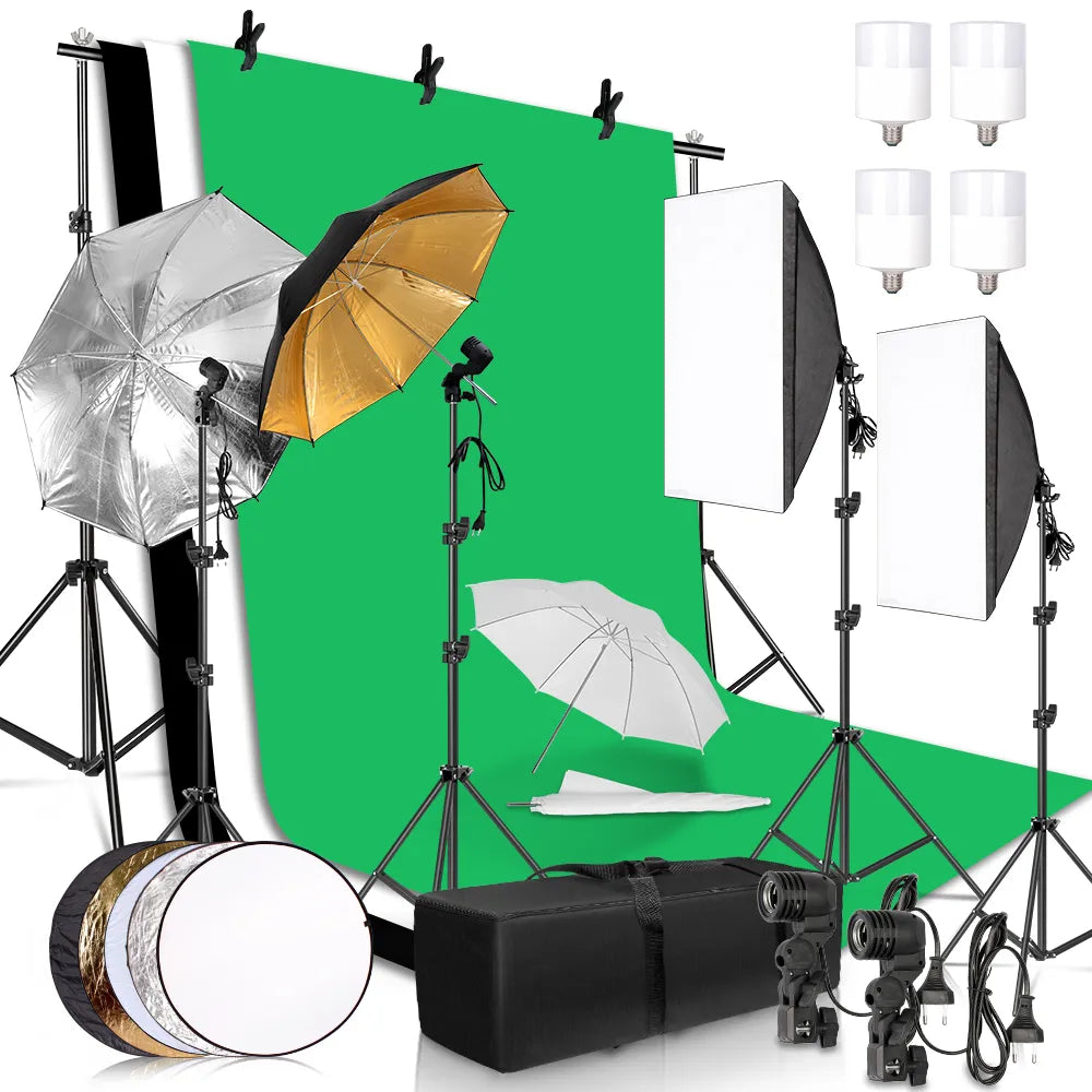 2.6x3M Photo Background Backdrops, Softbox, Umbrella, Reflector& Light Stand For Photo Studio