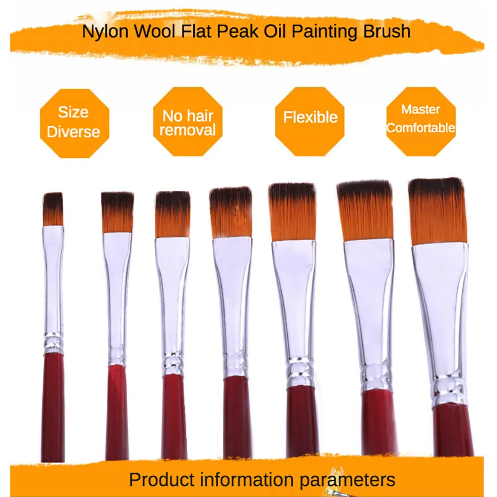 Nylon Hair Flat Peak Oil Brush 12 pcs sets