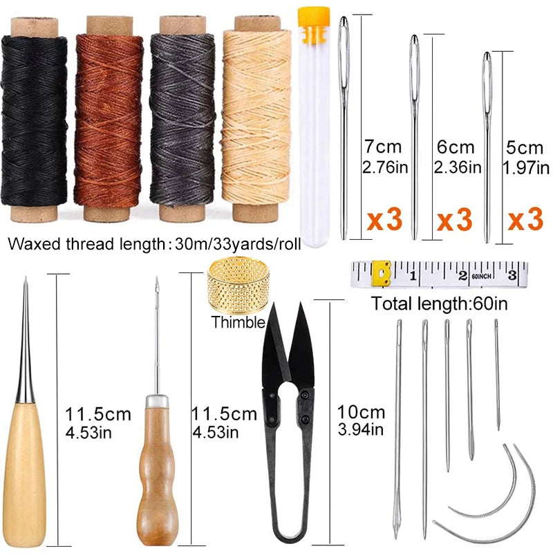 28PCS Leather Sewing Kit With Large-Eye Stitching Needles, Waxed Thread, Leather Sewing Tools For DIY Leather Craft