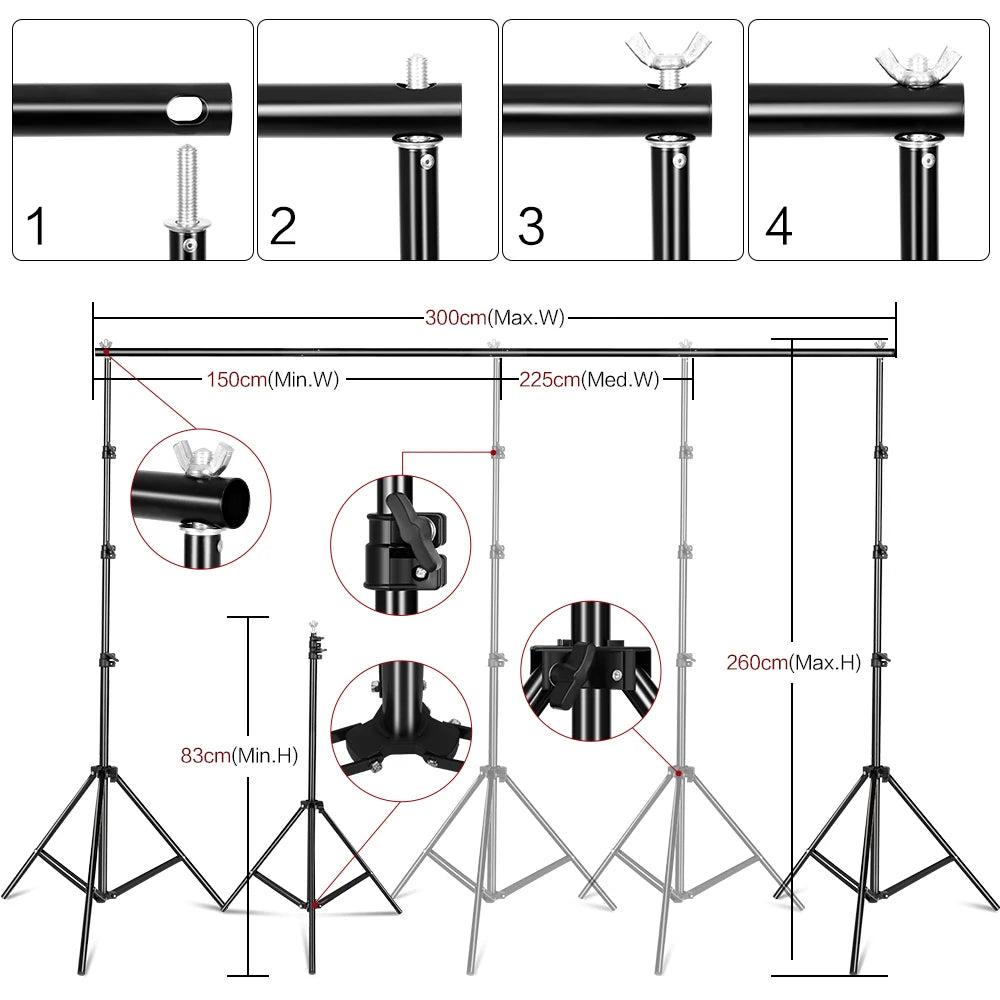 2.6x3M Photo Background Backdrops, Softbox, Umbrella, Reflector& Light Stand For Photo Studio