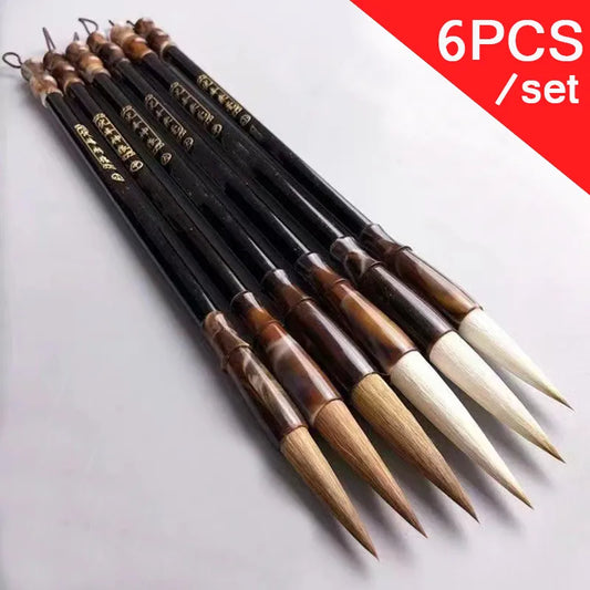 6pcs Wooden Calligraphy Brush Pen Set