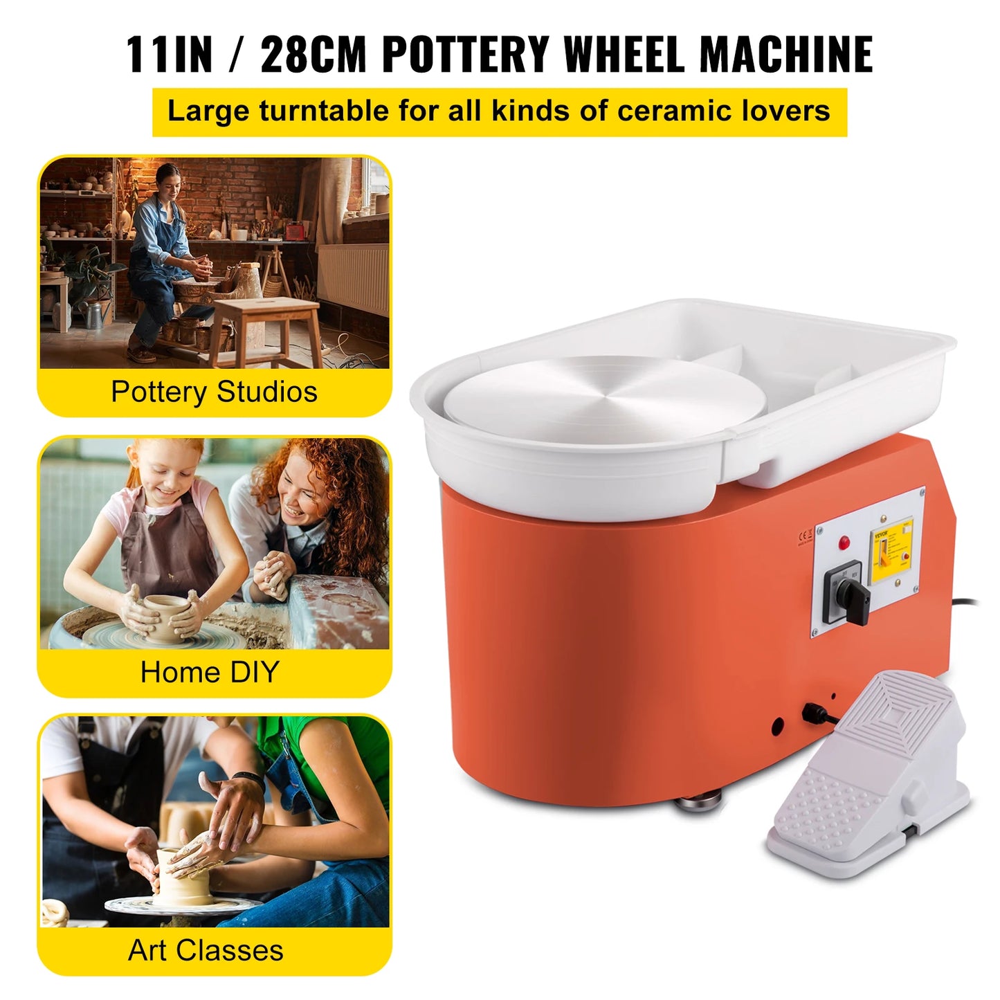 Electric Pottery Wheel Machine 28cm 350W Manual Handle & Foot Pedal