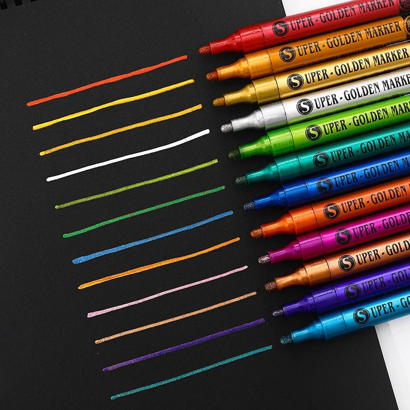 12 Colored Set Metallic Acrylic Acid Paint Markers