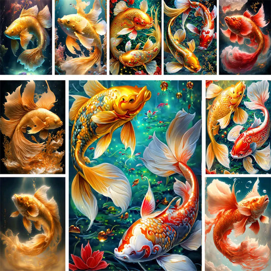 Koi Fish Pre-Printed 11CT Cross Stitch DIY Embroidery Full Kit