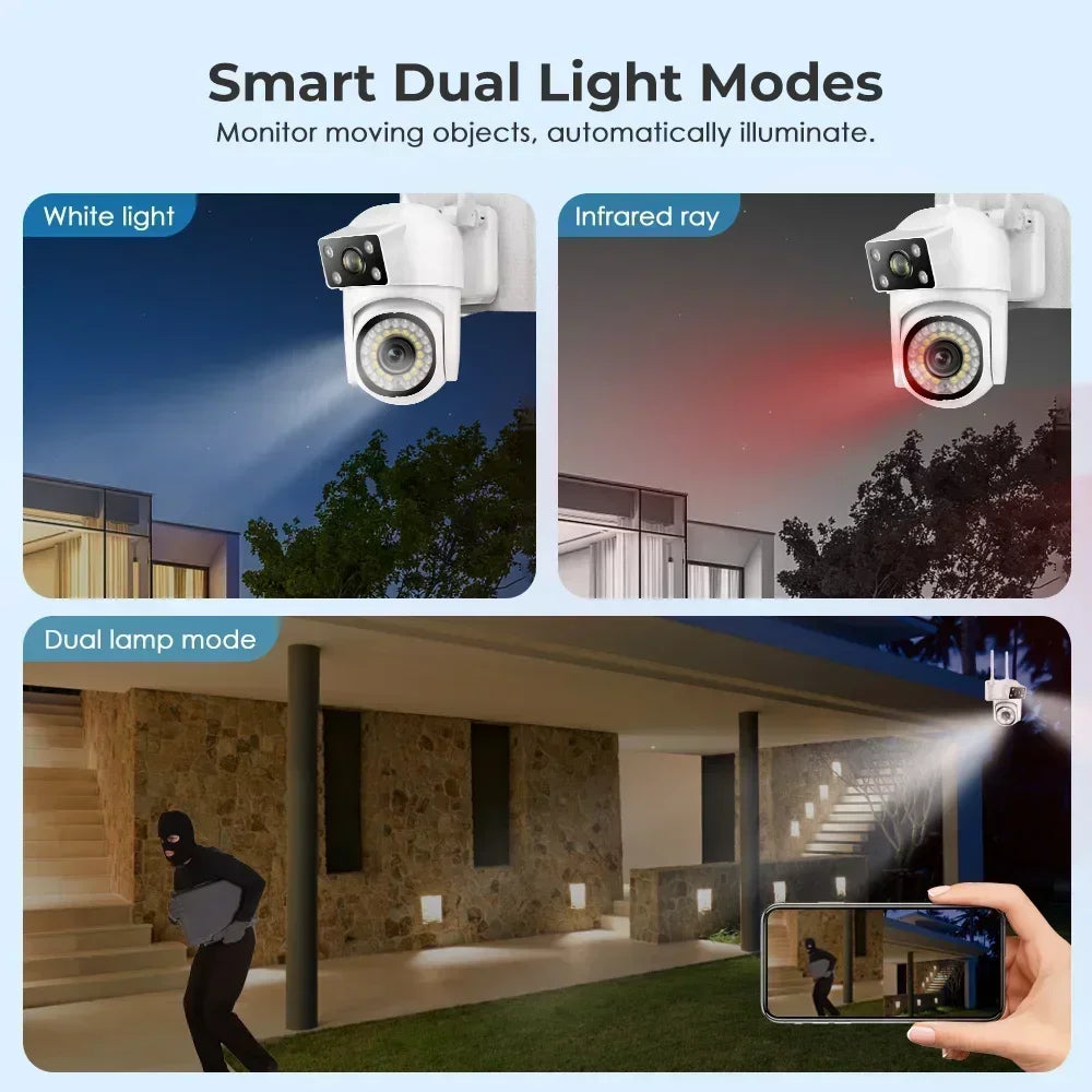 8MP Dual Len Outdoor Surveillance Camera Human Detect Auto Tracking Waterproof Security Night Vision