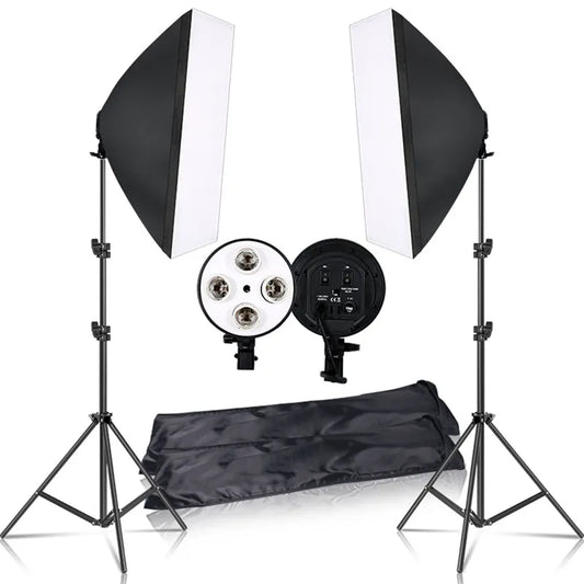 Photography Softbox Lighting Kit With E27 Lamp Holder,8pcs LED Bulb, Carry Bag