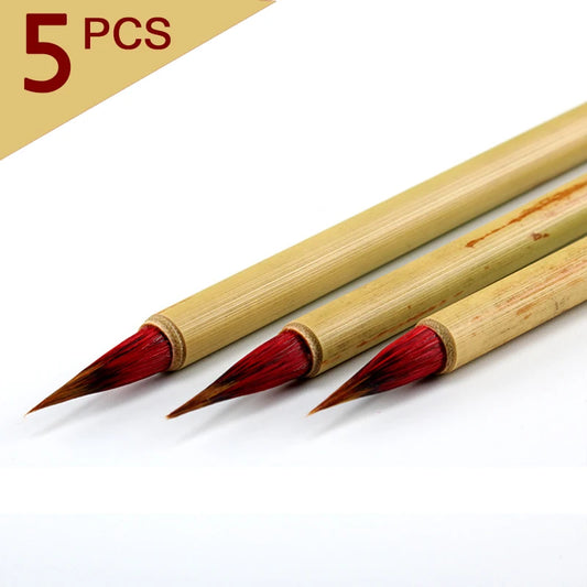 5PCS Red Weasel Hair Calligraphy Brush Pen