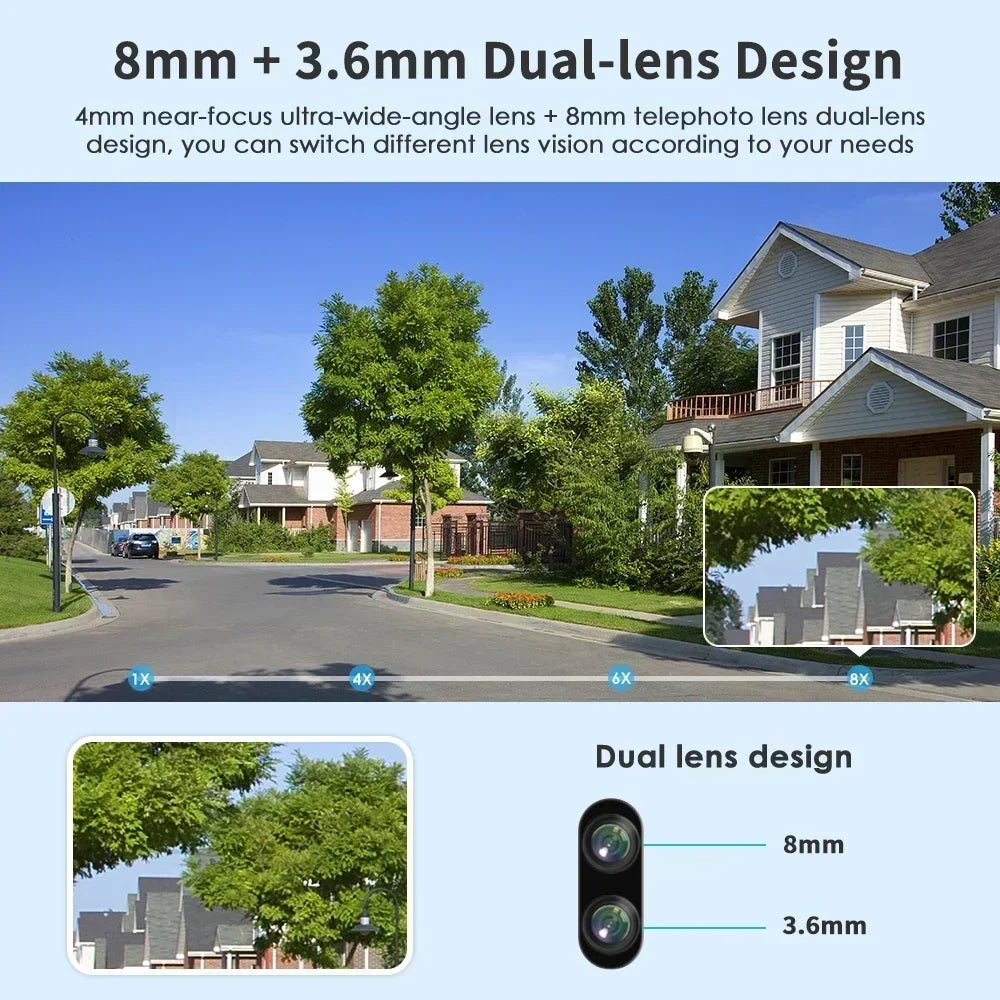 8MP Dual Len Outdoor Surveillance Camera Human Detect Auto Tracking Waterproof Security Night Vision