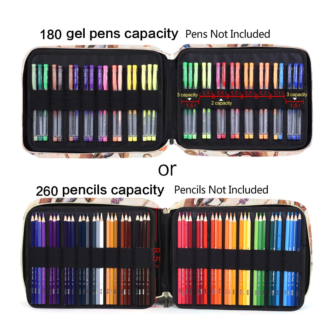 Pencil Case Holder -Holds 260 Colored Pencils/180 Gel Pens with Zipper Closure