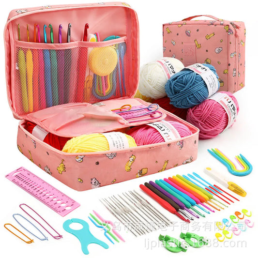 59 Pcs Include 5 Skeins Yarn, Hooks, Needles, Storage Bag Crochet Kit