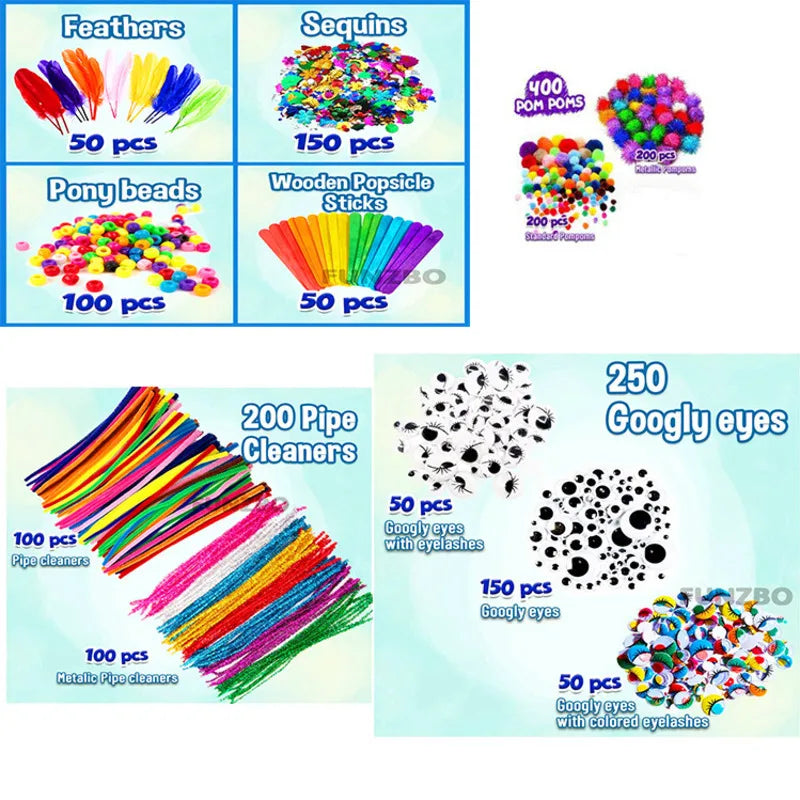 1000Pcs DIY Colorful Plush Stick Feather Foam Flowers Art Craft Kit