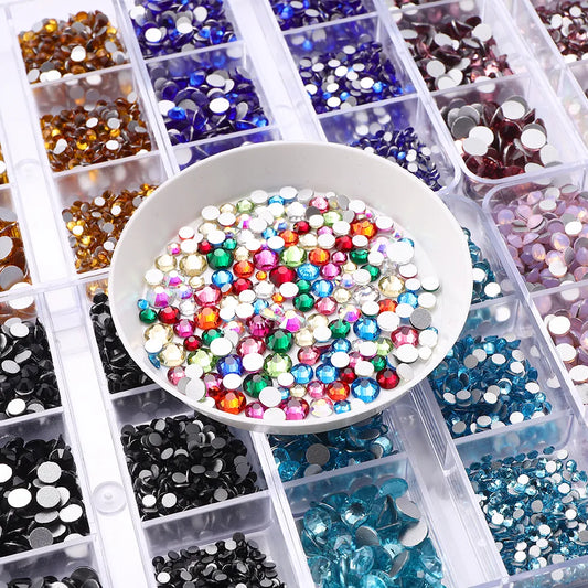 1440Pcs 6Grids Mixed Sizes Glass Non Hotfix Rhinestone Diamond Gems