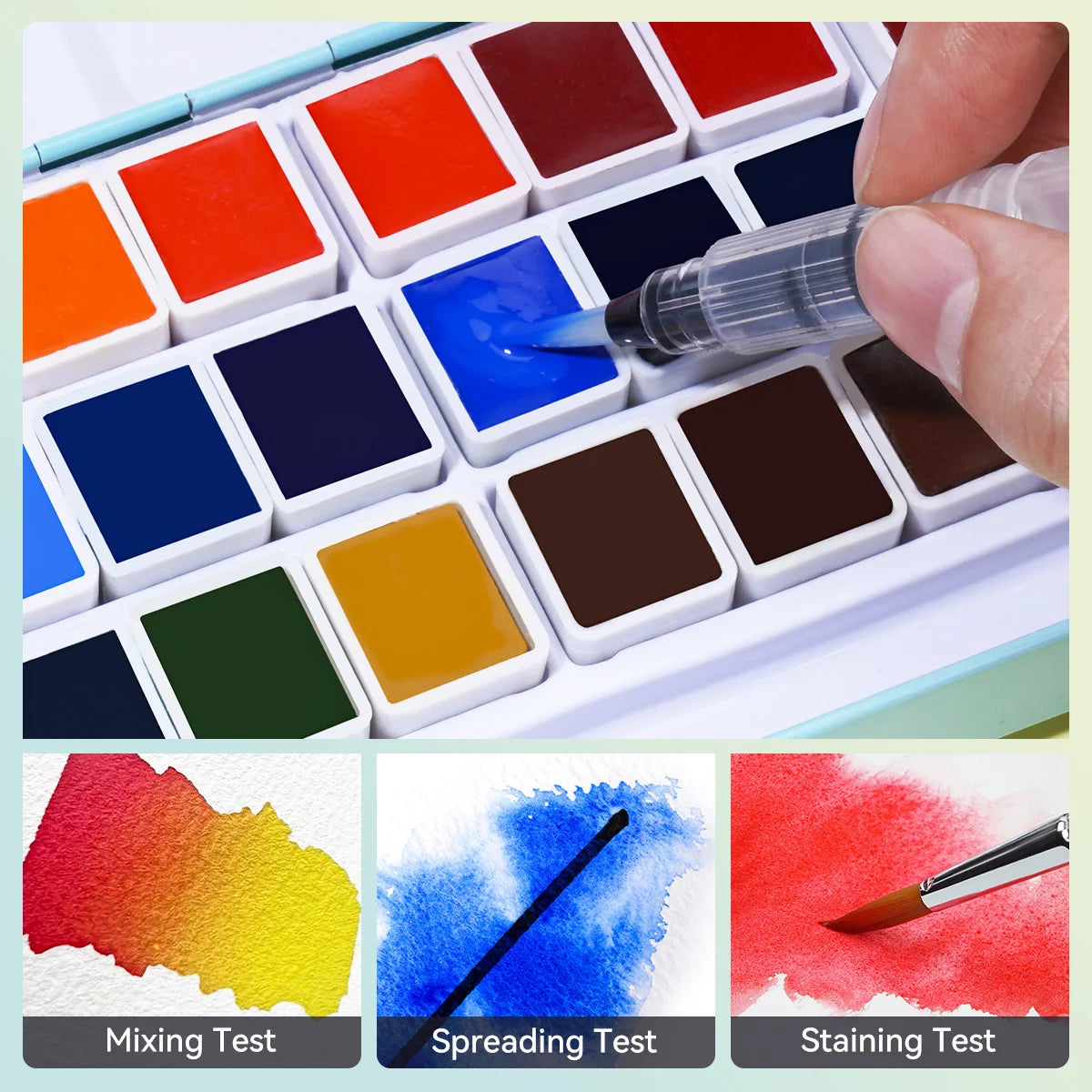 Watercolor Paint Set, Vivid Colors in Pocket Box with Metal Ring and Watercolor Brush