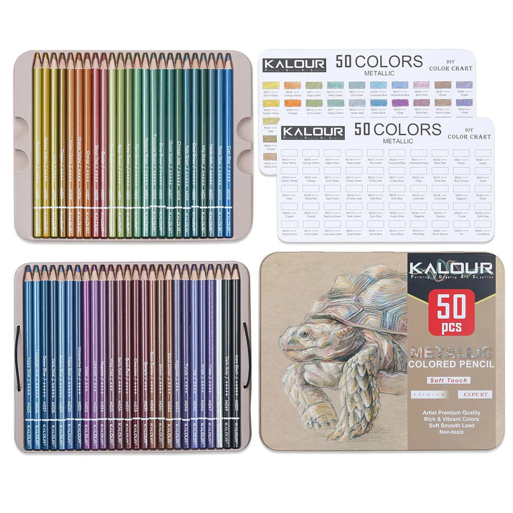 50 Piece Professional Metallic Colored Pencils Set