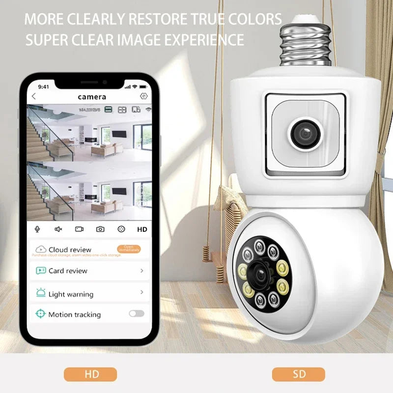 WiFi Dual Lens Dual Screen Auto Tracking Two Way Audio Color Night Vision Outdoor Security Camera