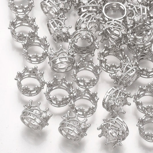 50pcs Cubic Zirconia Large Hole Metal Beads