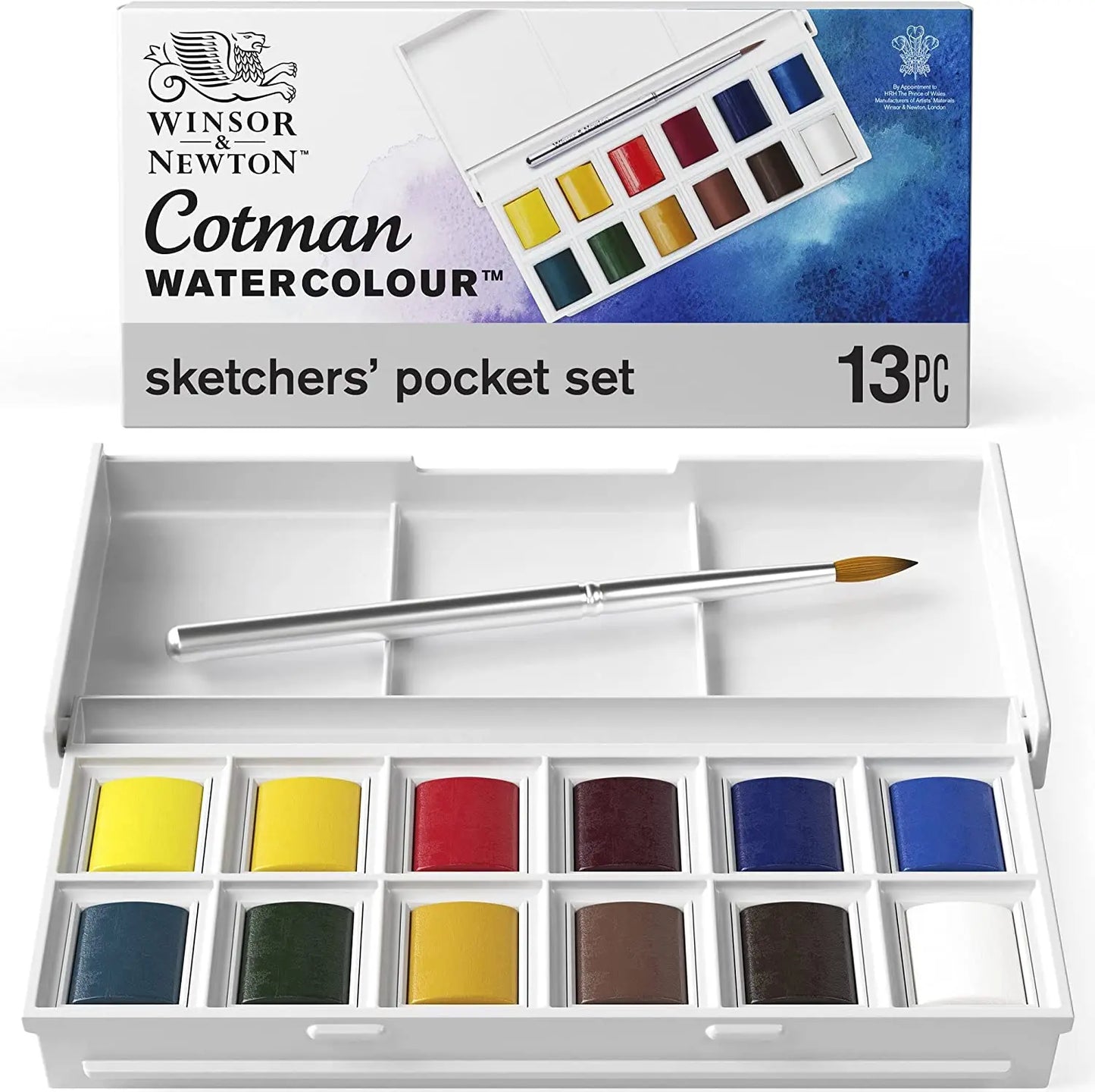 Winsor&Newton Cotman Portable Travel 12 Color Solid Watercolor Paint Sketchers' Half Pans Palette