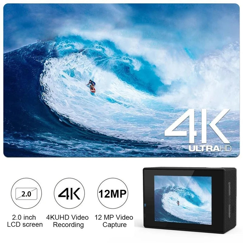 Helmet Action Camera Ultra HD 4K/30fps WiFi 2.0-inch 170D Underwater Waterproof