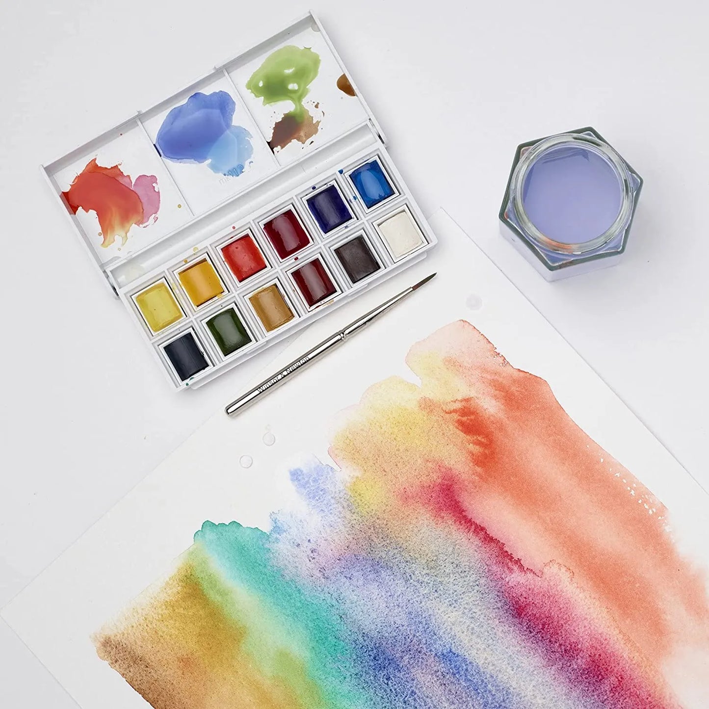 Winsor&Newton Cotman Portable Travel 12 Color Solid Watercolor Paint Sketchers' Half Pans Palette