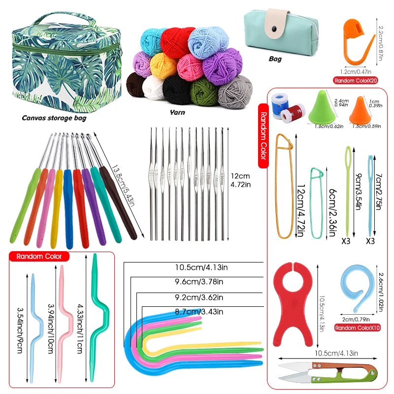 Cotton Yarn For Crochet Knit Hook Sets, Ball Markers Accessories With Bag