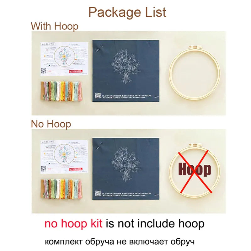 Beginner Diy Embroidery Kit With Hoop Cross Stitch Set