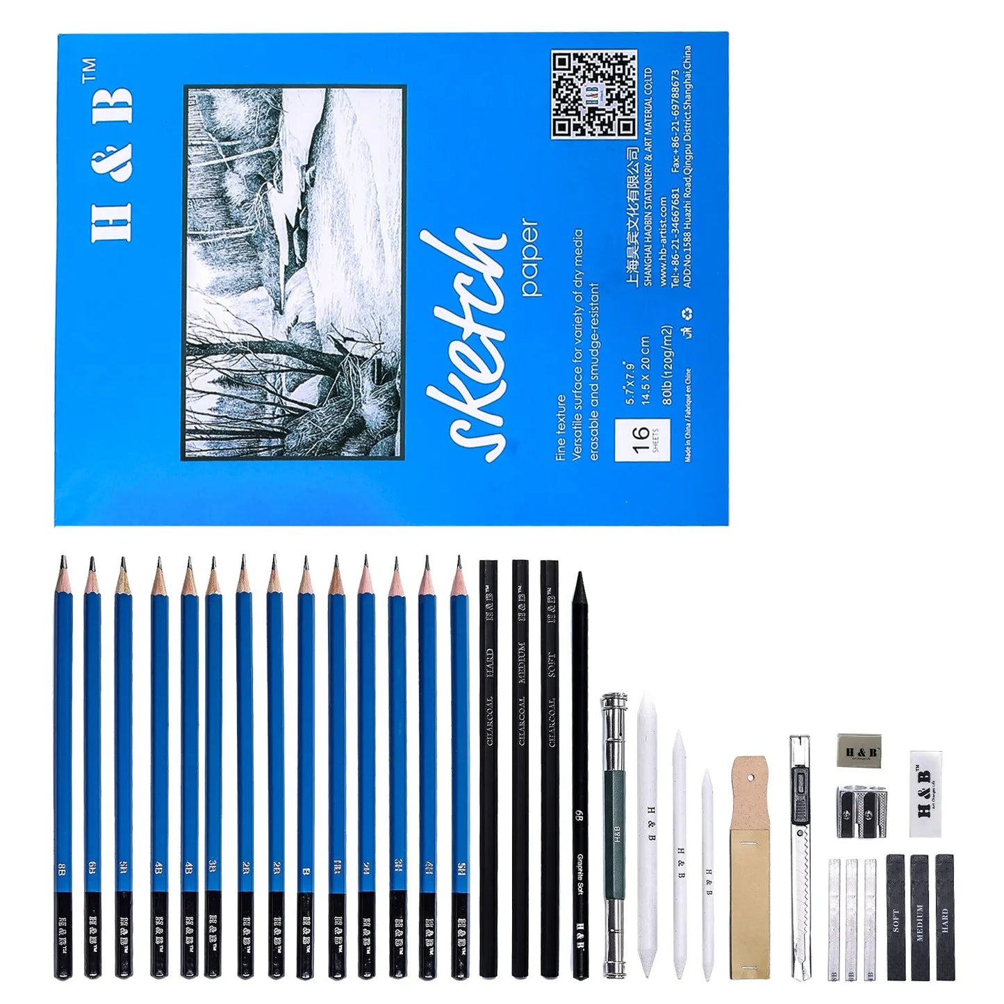 35pcs Blue Drawing Charcoal Sketch Pencil Set