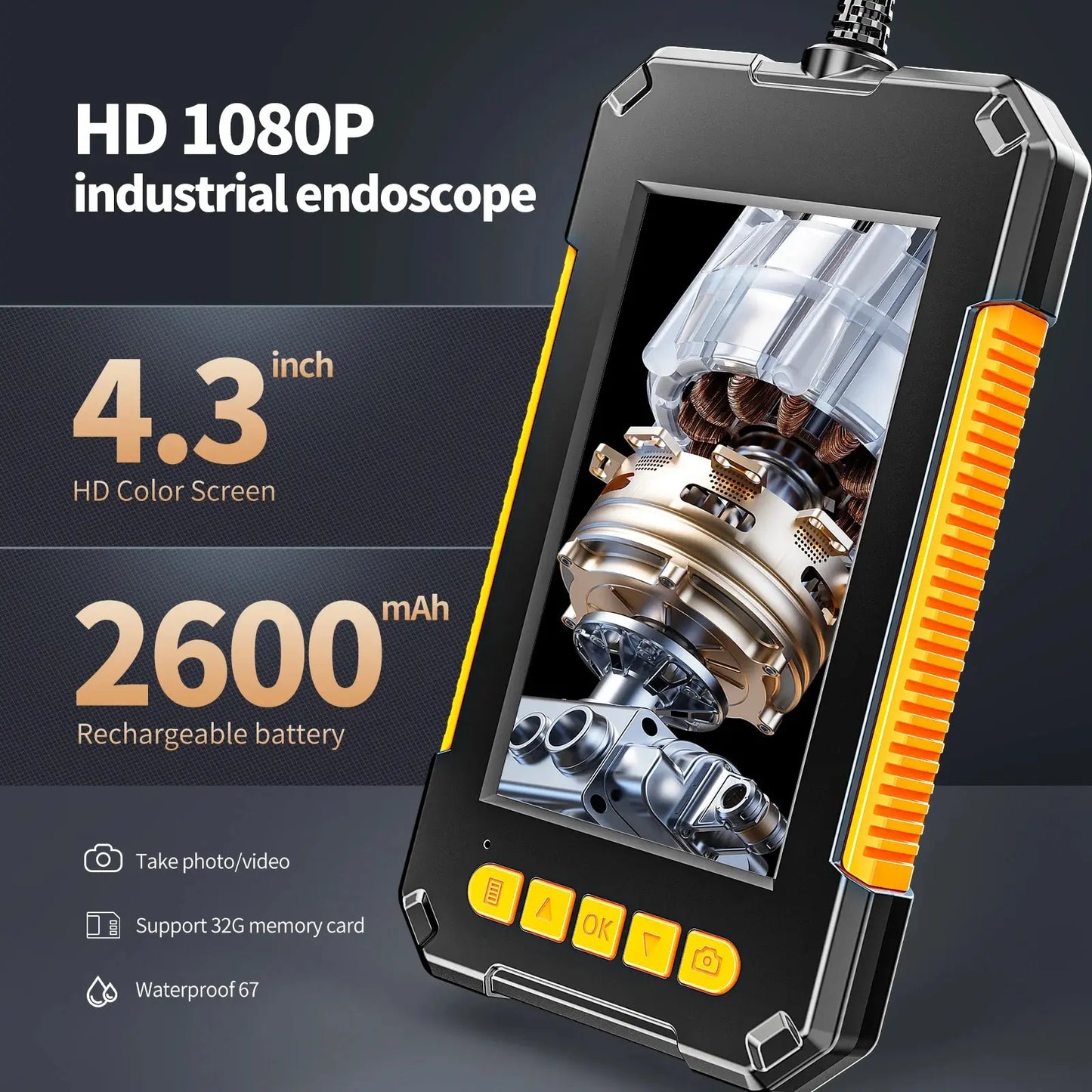 1080P 4.3 "Single Dual Lens HD1080P Car Inspection Borescope IP68 Waterproof Sewer Camera With LED