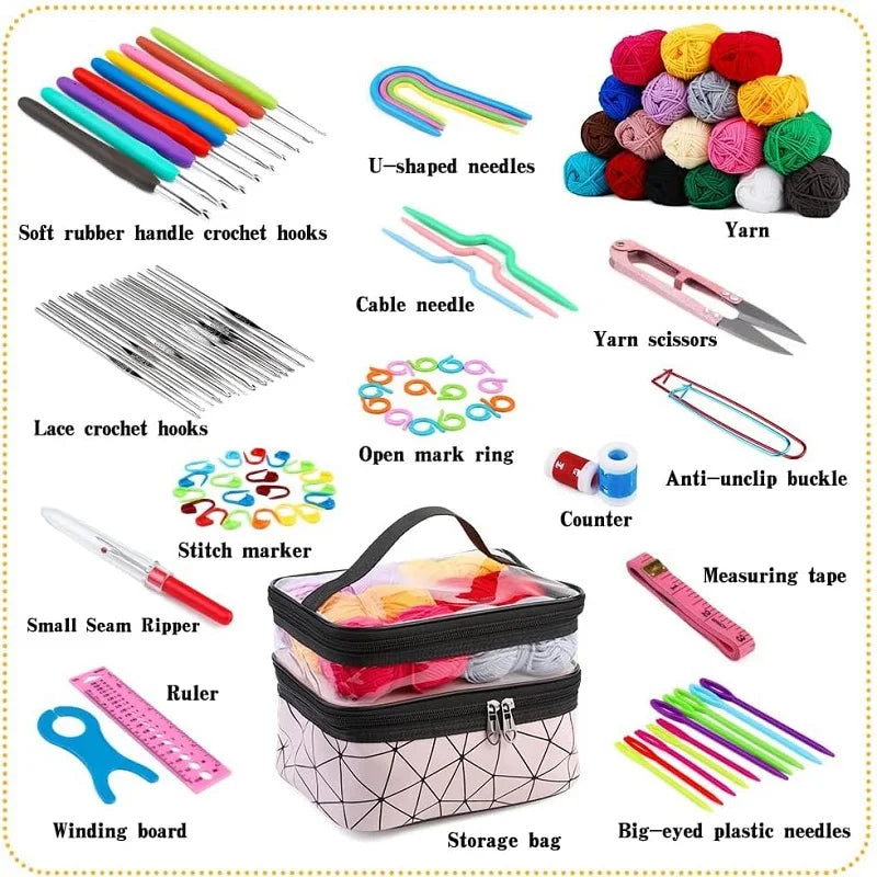 105Pcs Beginner Crocheting Kit with Yarn Set Includes Complete Accessories