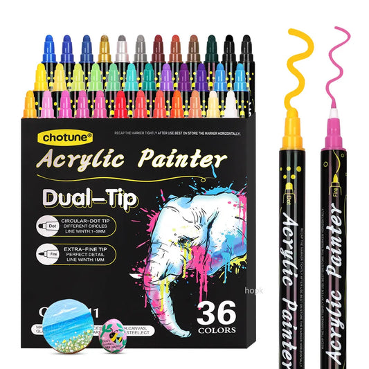 36 Colors Acrylic Gouache Dual Tip Markers