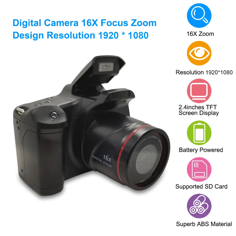 Digital Camera 16X Focus Zoom, Resolution 1920*1080 Supported SD Card 4 * AA Battery Powered