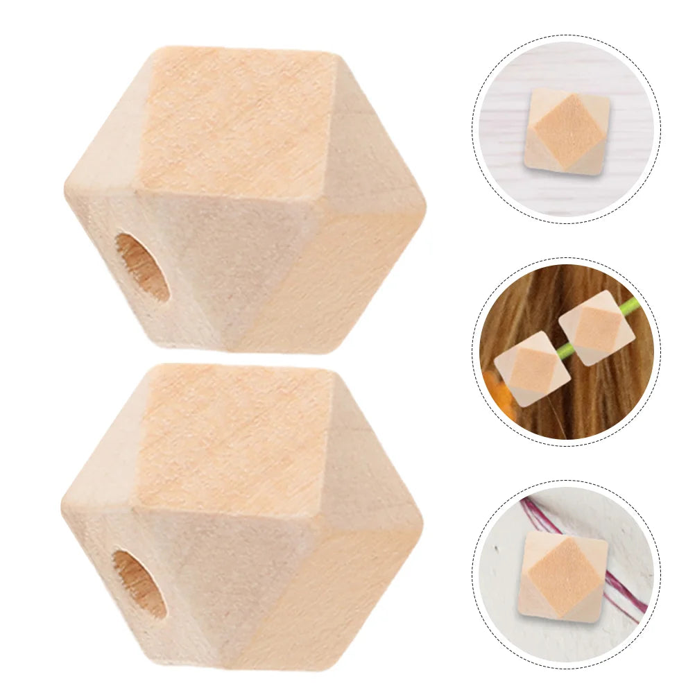 50 Pcs Geometric Wooden Beads