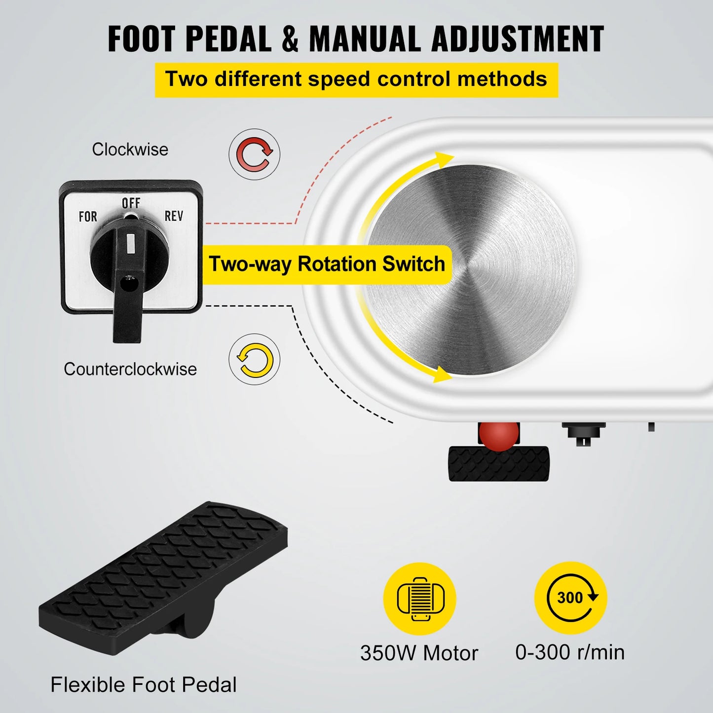 Electric Pottery Wheel Machine 28cm 350W Manual Handle & Foot Pedal