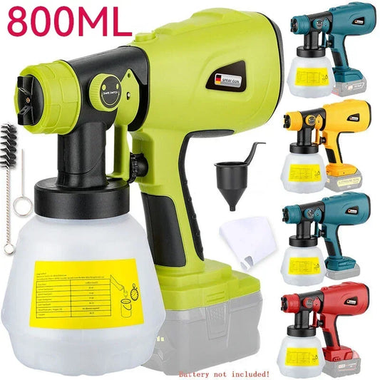 Brushless 800ML Airbrush Electric Spray Gun Cordless For Makita/Bosch/DeWalt/Ryobi 18V Battery