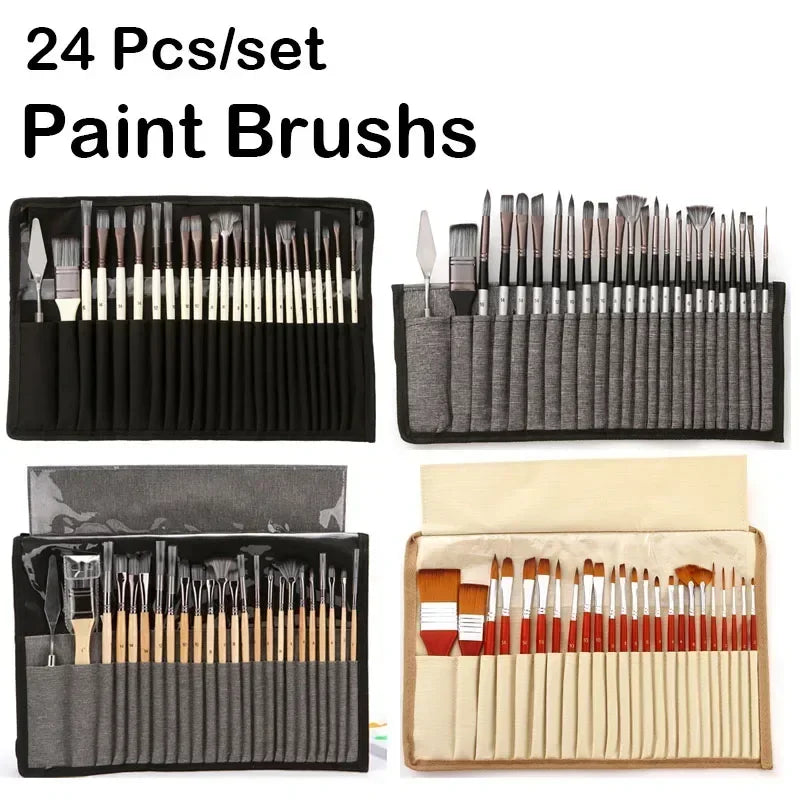 Nylon Hair Wooden Handle Watercolor Paint Brushes