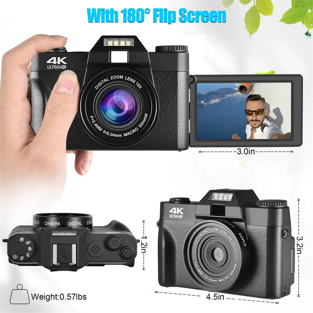 48MP Digital Photography Camera 4K WIFI 16X Digital Zoom Camera 3" Flip Screen