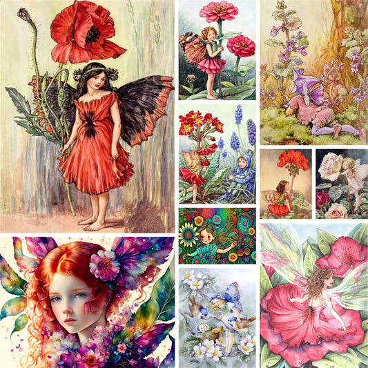 Flower Fairy Girl Printed Canvas Cross Stitch DIY