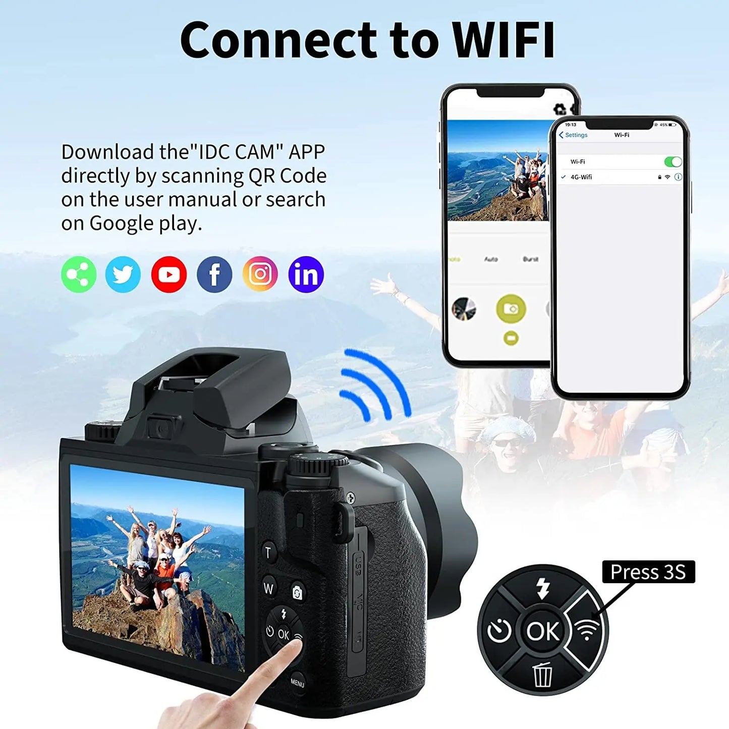 16X Zoom 64MP DSLR HD WIFI 4.0 Inch Touchscreen 4K Digital Camera